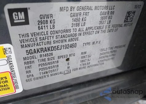 2014 Buick Enclave Convenience z USA, uszkodzony, nr VIN 5GAKRAKD5EJ192460